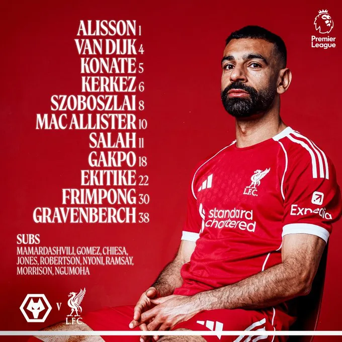 体育赛事-剑南春首发-狼队VS利物浦:萨拉赫领衔,弗林蓬、索博出战